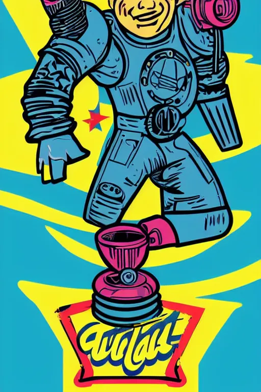 Image similar to fallout 7 6 retro futurist illustration art by butcher billy, sticker, colorful, illustration, highly detailed, simple, smooth and clean vector curves, no jagged lines, vector art, smooth andy warhol style