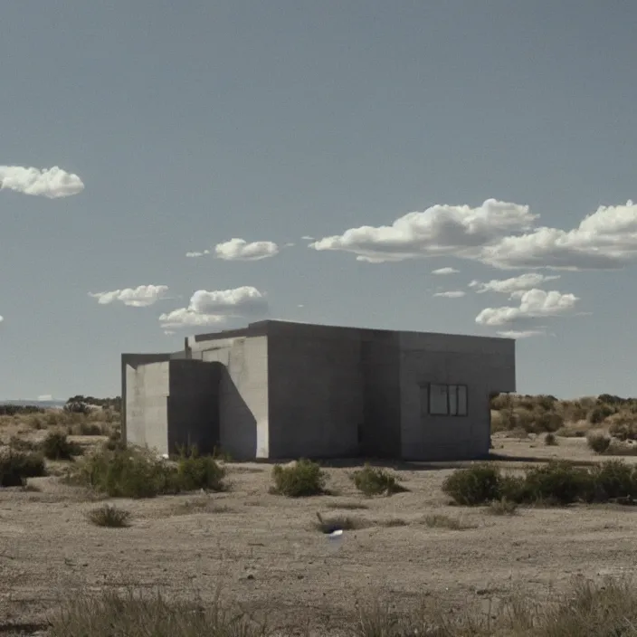 Prompt: a building in a serene landscape, breaking bad