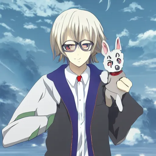 Image similar to anime still an anthro grey wolffurry fursona in a school uniform, handsome anime eyes, key anime visuals with indoor anime background