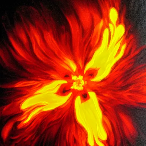Prompt: flower made of fire, black background,art by Peter Tang