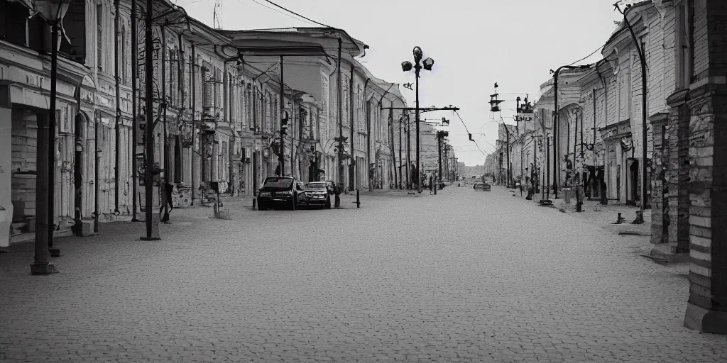 Prompt: bauman street in kazan city, nuar, shot on Leica A6, cinematic lighting, b&w