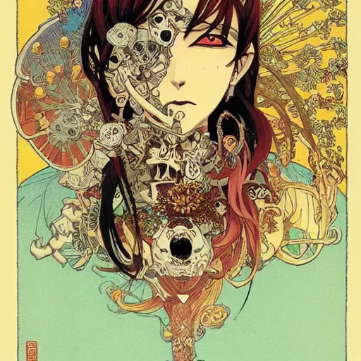 Image similar to anime manga skull portrait girl female skeleton illustration sunset art Geof Darrow and Ashley wood and Ilya repin and alphonse mucha pop art nouveau