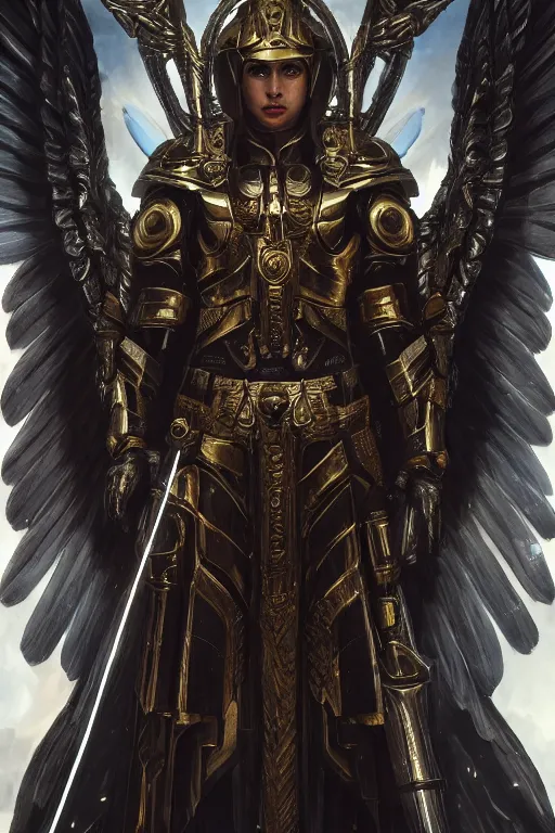 Image similar to archangel micheal by tsuyoshi nagano, illustration, cinematic lighting, hyperdetailed, 8 k, symmetrical, trending on artstation