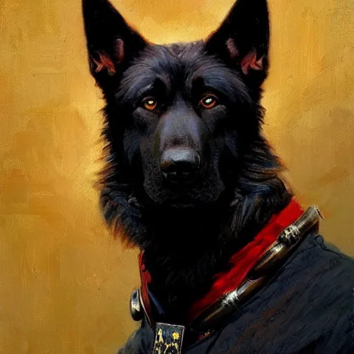 Image similar to a portrait of a black german shepard dogman canine star trek captain red shirt. highly detailed painting by gaston bussiere craig mullins jc