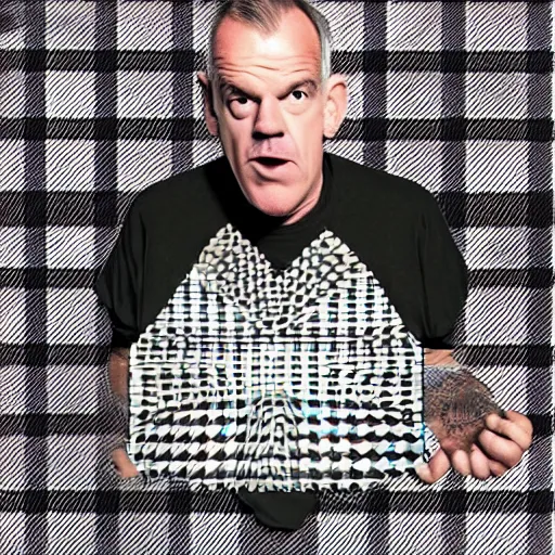 Image similar to fatboy slim, on a checkered floor