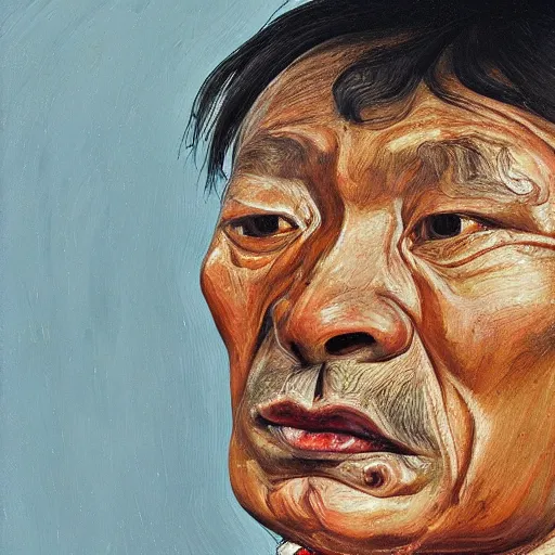 Prompt: high quality high detail painting by lucian freud, hd, portrait of tibetan skimo