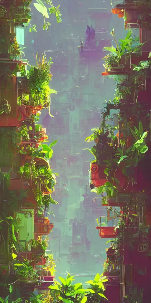 Image similar to lush solarpunk windowsill with plants on it, looking out toward a solarpunk cityscape, vignette of windowsill, detailed digital concept art by anton fadeev and marc simonetti, trending on artstation