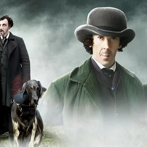 Prompt: Sherlock Holmes and the hound of Baskerville