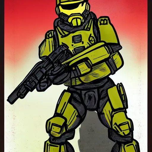 Image similar to Master Chief posting for a fireman pinup calendar