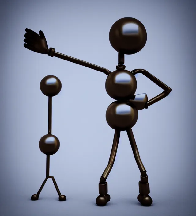 Image similar to 3 d studio render simplistic!!! minimalistic!!!! character concept for a cartoon metal character with a round metal head, a body made of metal poles, arms made of scissor crane arms, metal gloves. flexible!!!!! trending on artstation, octane render, unreal engine 5 render