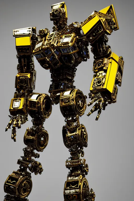 Image similar to a intricate ornate boxing humanoid mecha, punk, by war robots, real steel ( 2 0 1 1 ), westworld and pacific rim movie and ps 5 game machine warrior 5, cryengine, frostbite 3 engine, blue and yellow scheme, sharp focus, 8 k, high definition, insanely detailed, soft lighting, smooth face