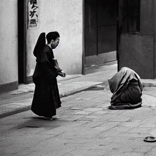 Prompt: candid street photography of a genji apparition dream scene ( 2 0 2 1 ) by hisaji hara