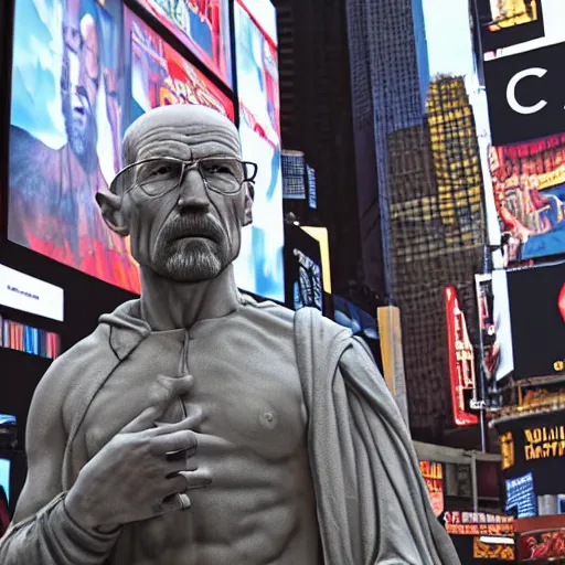 Prompt: a very detailed renaissance sculpture of walter white by michelangelo, standing in times square, 3 d render, hyper detailed, sharp focus, 8 k resolution