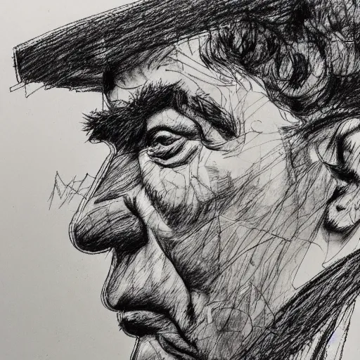 Image similar to a realistic yet scraggly portrait sketch of the side profile of a stern and sophisticated moe howard, trending on artstation, intricate details, in the style of frank auerbach, in the style of sergio aragones, in the style of martin ansin, in the style of david aja, in the style of mattias adolfsson