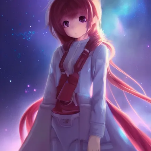 Image similar to over the cloud there is a cosmic girl A young female looks like kasumi arimura with wolor explosion background trending on artstation and twitter by Krenz Cushart, trending on pixiv, Colorful astronaut, flowing robe, floating , colorful nebula, derelict space ship, science fiction spaceman, space, futuristic spacesuit, cover art, cinematic, highly detailed, strong line work, Alphonse Mucha, John Harris, 4k render, 4k post, hyper detailed