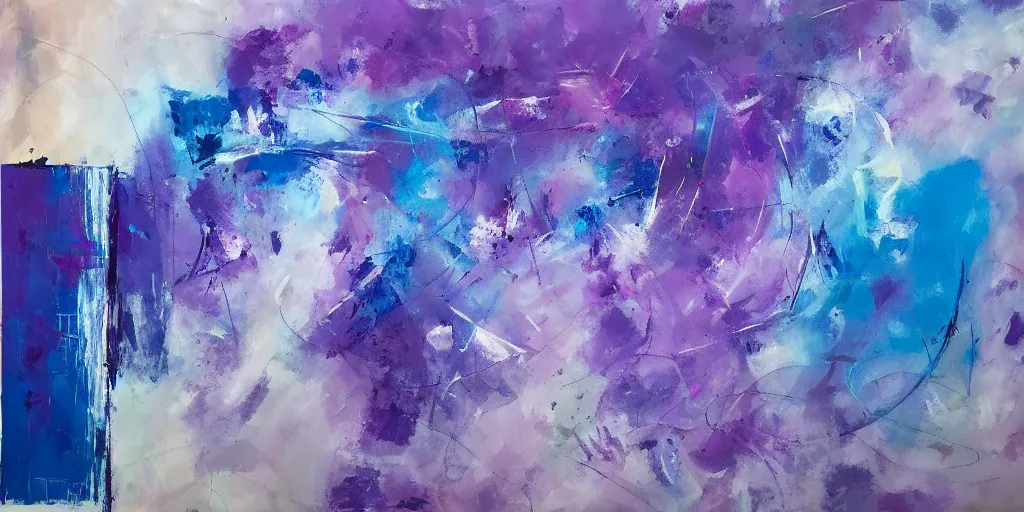 Prompt: an expressive abstract painting with a dominant palette of blue and purple, meaningful When something is important enough, you do it even if the odds are not in your favor - Elon Musk.