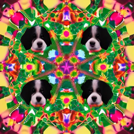 Image similar to a kaleidoscope of puppies