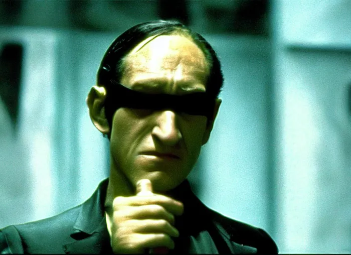 Prompt: film still of Marty Feldman in the Matrix, HD