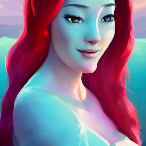 Image similar to painted portrait of princess ariel, fantastically pastel colors, octane render, matte painting concept art, official fanart behance hd artstation by jesper elsing, by rhads and makoto shinkai and lois van baarle and ilya kuvshinov and rossdraws