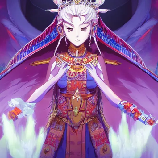 Image similar to anime portrait of a queen as a shaman yedi using dark force to eliminate trump as an anime antagonist by Stanley Artgerm Lau, WLOP, Rossdraws, James Jean, Andrei Riabovitchev, Marc Simonetti, and Sakimichan, trending on artstation