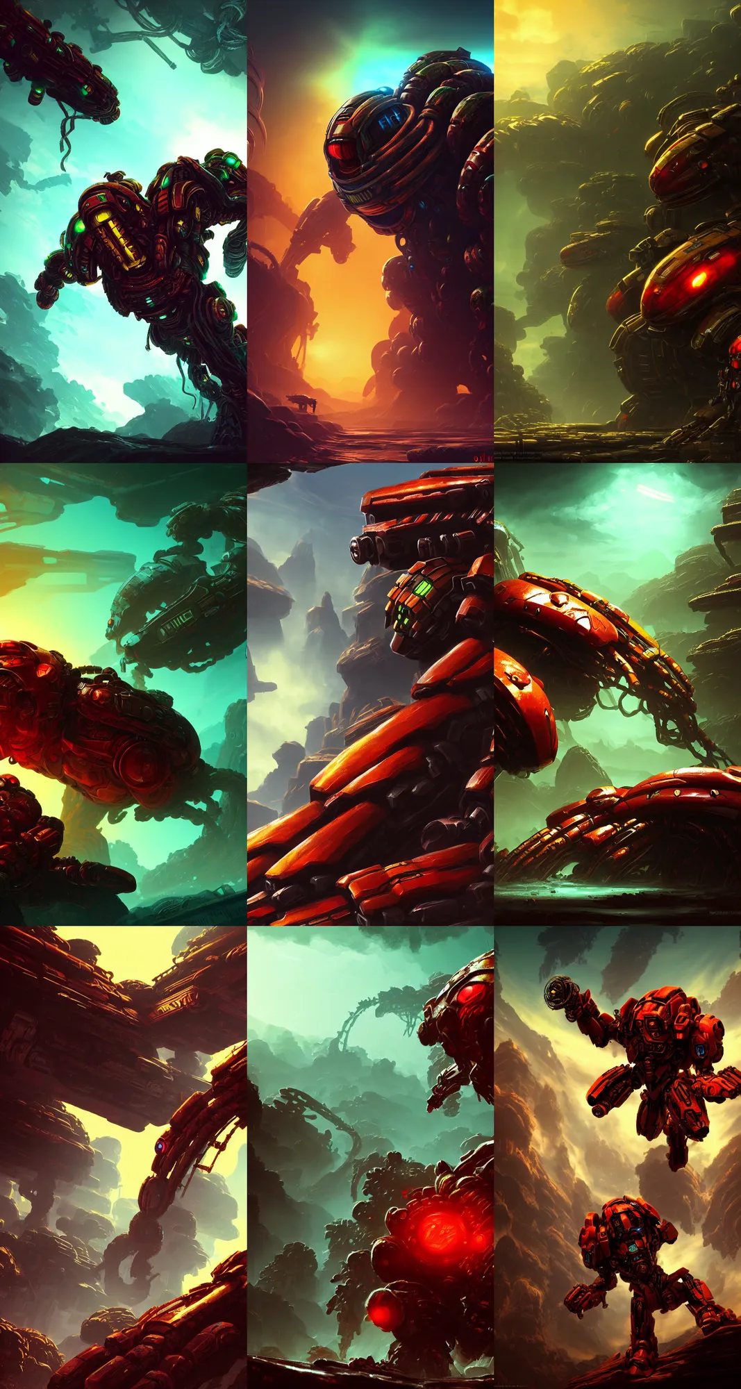 Prompt: metroid dread, layers, environment art, stylized, horizon, wallpaper, dark background, desktop background, behance, artstation, deviantart