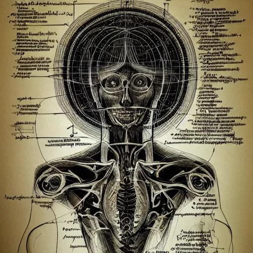 Image similar to anatomical diagram of spirituality, schematic, technical diagram, black paper, exceedingly insanely intricate, davinci, circuits, infographic, blueprint, illuminated manuscript, hand drawn, sketch