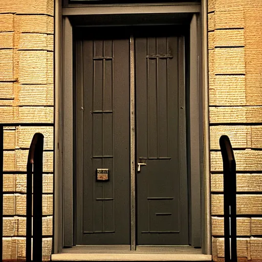 Image similar to the door to an apartment as seen from outside, realistic, lighting