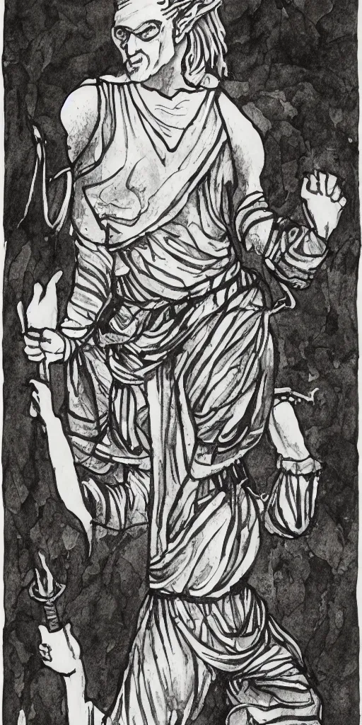 Prompt: The Fool, tarot, black and white ink wash, Sam Webber