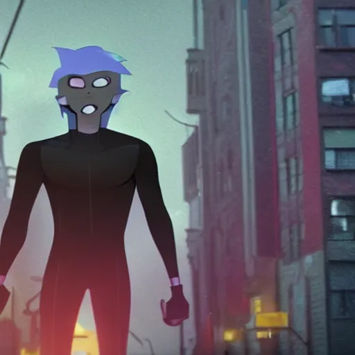 Prompt: cinematic shot of live action danny phantom at the climax of the film, cinematic lighting, super highly detailed, shot for imax, dark and gritty and raining in the city