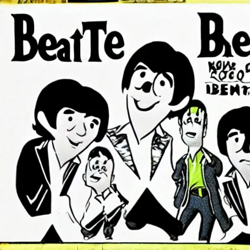 Image similar to cartoon by bob clampett about the beatles, vintage black and white film, 1 9 6 0 s