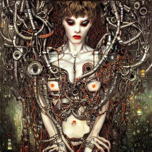 Image similar to many depraved cybernetic demon lovers trapped in circuitry, intricate detail, klimt, royo, whealan,