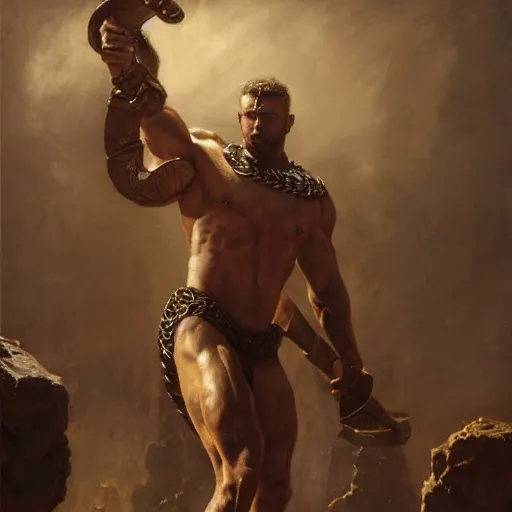 Image similar to handsome portrait of a spartan guy bodybuilder posing, radiant light, caustics, war hero, influencer, by gaston bussiere, bayard wu, greg rutkowski, giger, maxim verehin