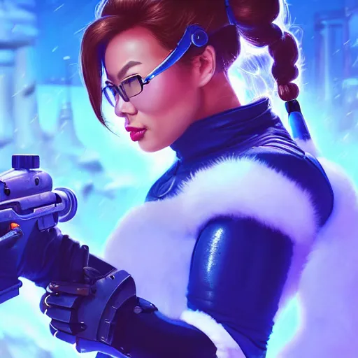 Prompt: a screenshot of arnold schwarzenegger as mei shooting frost gun in overwatch, portrait, fantasy, beautiful face, vivid colors, elegant, concept art, sharp focus, digital art, hyper - realistic, 4 k, unreal engine, highly detailed, hd, dramatic lighting by brom, trending on artstation