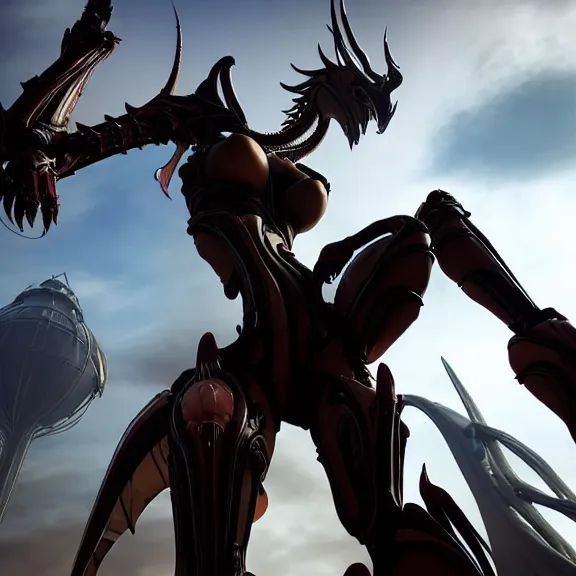 Prompt: highly detailed giantess shot, worms eye view, looking up at a giant 500 foot tall beautiful stunning saryn prime female warframe, as a stunning anthropomorphic robot female dragon, looming over you, walking toward you, detailed warframe legs towering over you, sleek streamlined white armor, camera looking up, posing elegantly over you, sharp claws, detailed robot dragon feet, proportionally accurate, two arms, two legs, camera close to the legs and feet, giantess shot, massive scale, warframe fanart, ground view shot, cinematic low shot, high quality, captura, realistic, professional digital art, high end digital art, furry art, macro art, warframe art, destiny art, giantess art, anthro art, DeviantArt, artstation, Furaffinity, 3D realism, 8k HD octane render, epic lighting, depth of field