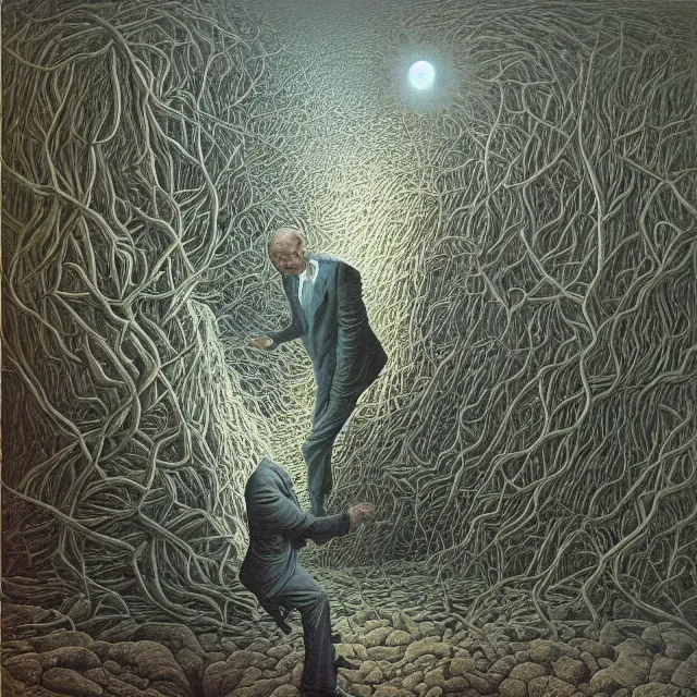 Image similar to an oil on canvas portrait painting of joe biden at the white house, surrealism, surrealist, cosmic horror, rob gonsalves, beksinski, high detail