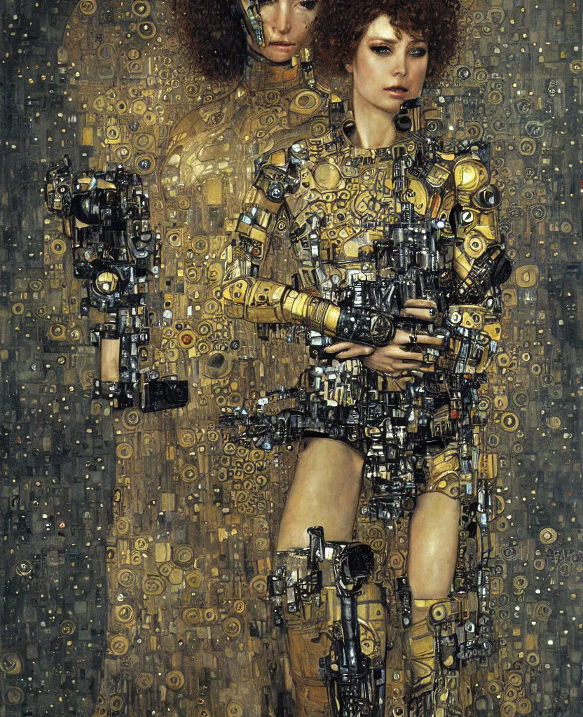 Image similar to cybernetic female supersoldier armed with laser rifle, intricate detail, klimt, royo, whealan,