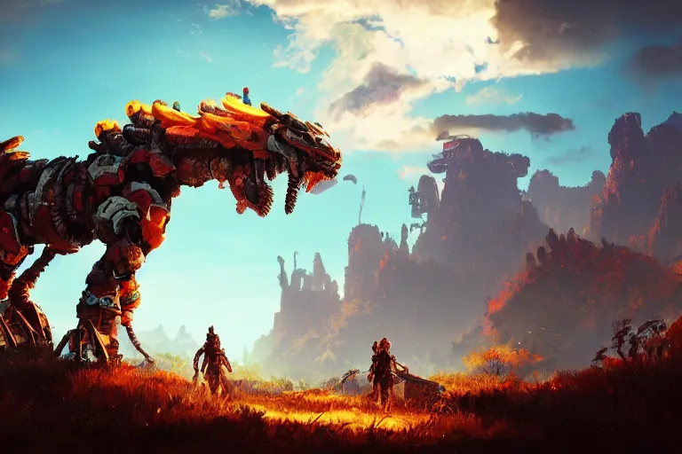 Image similar to fireclaw machine mecanical creature robot of horizon forbidden west horizon zero dawn bioluminiscence global illumination ray tracing hdr fanart arstation by ian pesty and alena aenami artworks in 4 k