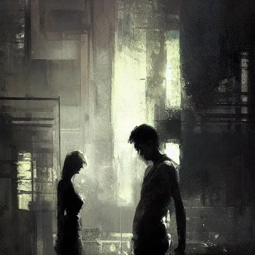 Image similar to contre - jour portrait of a young couple digital art by jeremy mann - triangle composition