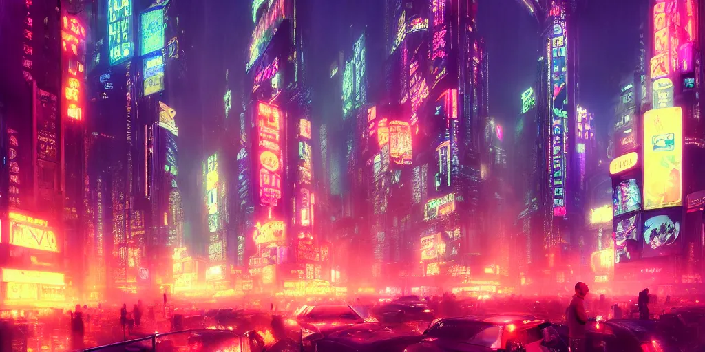 Image similar to New York City by Neon Light, in the style of Cyberpunk Impressionism, Krenz Cushart, Moebius, and Muchain, Prismatic, Rococo, Pearlescent, reflective, shimmering, highly detailed, masterpiece, dreamy, concept art, Cinema lighting, 8k, trending on artstation
