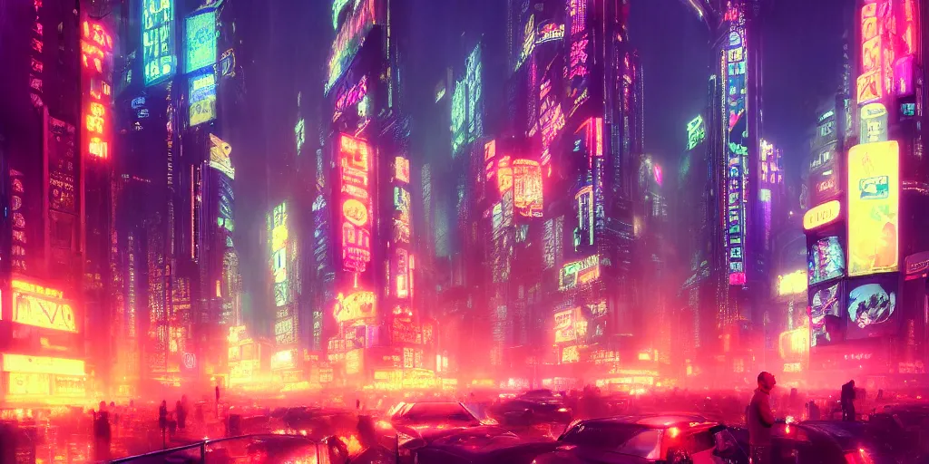 prompthunt: a cyberpunk street scene with neon lights, raining, cinematic,  atmospheric lighting, 4k uhd wallpaper, digital art trending on artstation