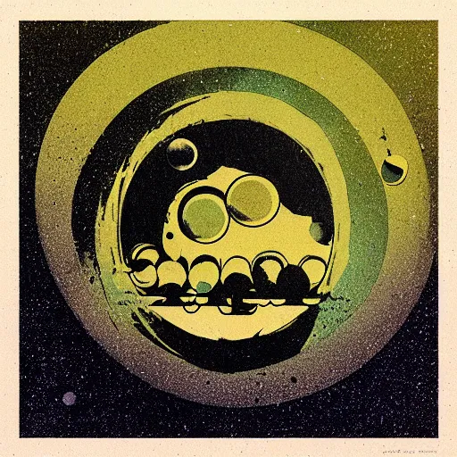 Image similar to 1970s, psychedelic, textured, minimal, poster art , for a band named “moon zero”,
