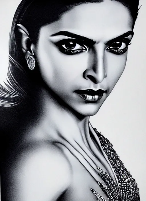 Image similar to portrait photo of a gorgeous young Deepika Padukone as Bond Girl in James Bond movie, with intricate detailed in the style of stefan kostic realistic sharp