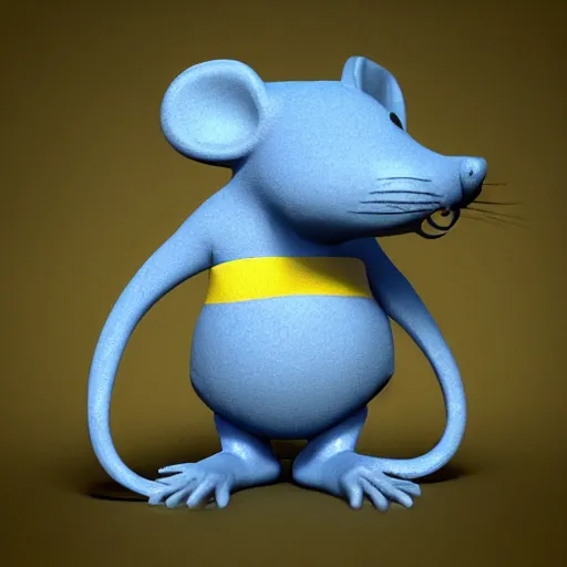 Prompt: a blue and yellow mouse standing on its hind legs, a 3 d render by wendy froud, cg society contest winner, furry art, rendered in maya, rendered in cinema 4 d, vray