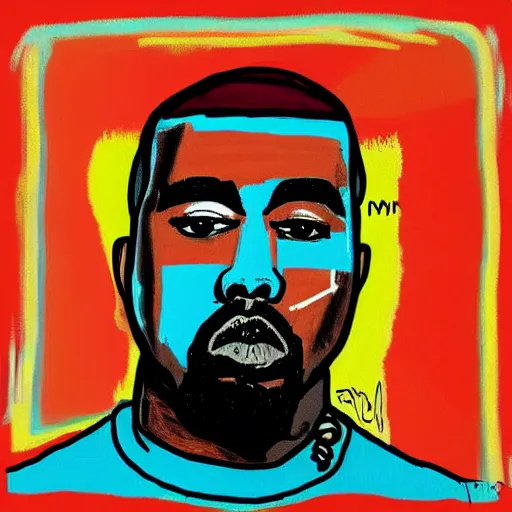 Image similar to kanye album cover in the style of jean michel-basquiat