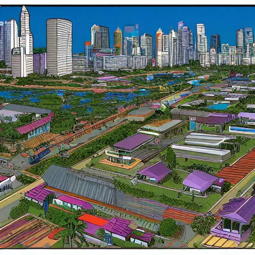 Image similar to a snapshot of a singaporean neighbourhood, by moebius