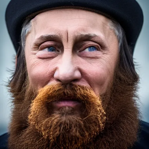 Image similar to Putin with beard, EOS-1D, f/1.4, ISO 200, 1/160s, 8K, RAW, unedited, symmetrical balance, in-frame