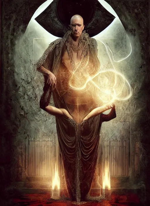 Prompt: channing tatum as aleister crowley the grand mage of thelema. art by tom bagshaw and greg danton