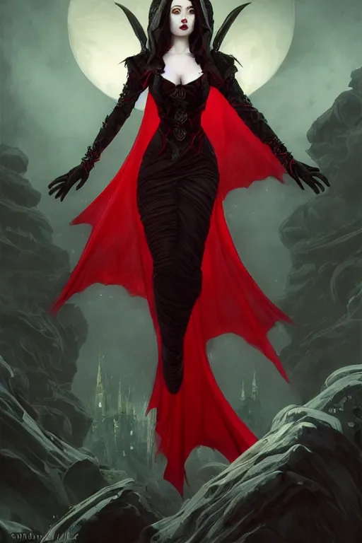 Prompt: Beautiful vampire female princess, black and red silk clothing, levitating above a pit of souls, Full body shot, D&D, fantasy, intricate, elegant, highly detailed, digital painting, artstation, concept art, matte, sharp focus, illustration, hearthstone, art by Artgerm and Greg Rutkowski and Alphonse Mucha