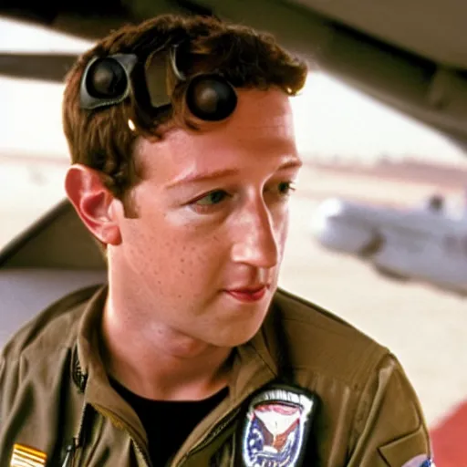 Prompt: Movie still of Mark Zuckerberg in Top Gun