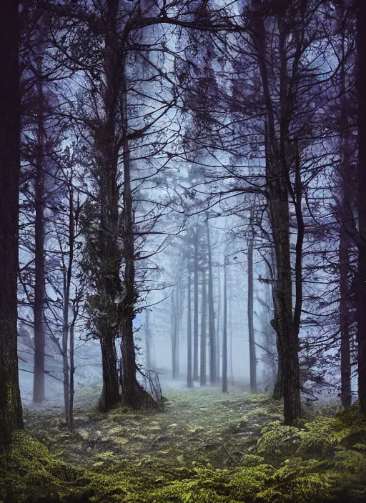 Prompt: A haunted forest that comes alive under during full blood moon at night, beautiful, enchanted, spooky, film grain, large format photograph, forest, tree's, plants, nature, vibrant colors, by Stephen King, misty, haunted, moody, sinister, evil, cinematic lighting, cinematic color grading, 8k render, hyperrealistic, ultra HD, Unreal Engine 5 render